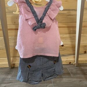 Pink Ruffled Top and Checkered Shorts Set